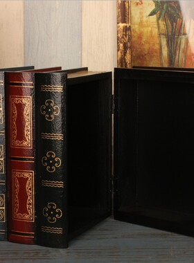 装饰摆件道具书木样首饰盒办公桌质面板房装饰收纳道具仿真书