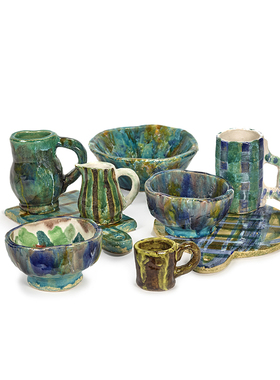 比利时Sera Be术Sa创意陶瓷彩装果盆 旅行艺 绘饰摆件托盘