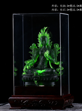 古法琉璃绿度母摆件鎏金家居佛堂桌面密宗贴金