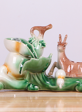 室瓷环动循自流水喷泉陶内养鱼盆鱼缸增氧过滤器瀑布装饰造景摆件