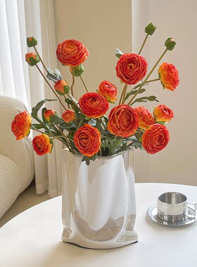 花瓶摆件客厅插花创意风花艺红色干花轻奢风鲜花假花套装