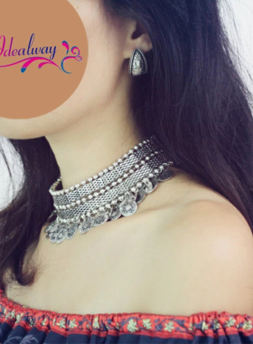 哈萨克饰品时尚夸张项链复古花纹短款流苏颈链锁骨链新疆配饰合金