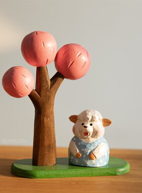 一棵树 生命力 绿树粉树木雕装饰品搭配可爱治愈木制品纯手工
