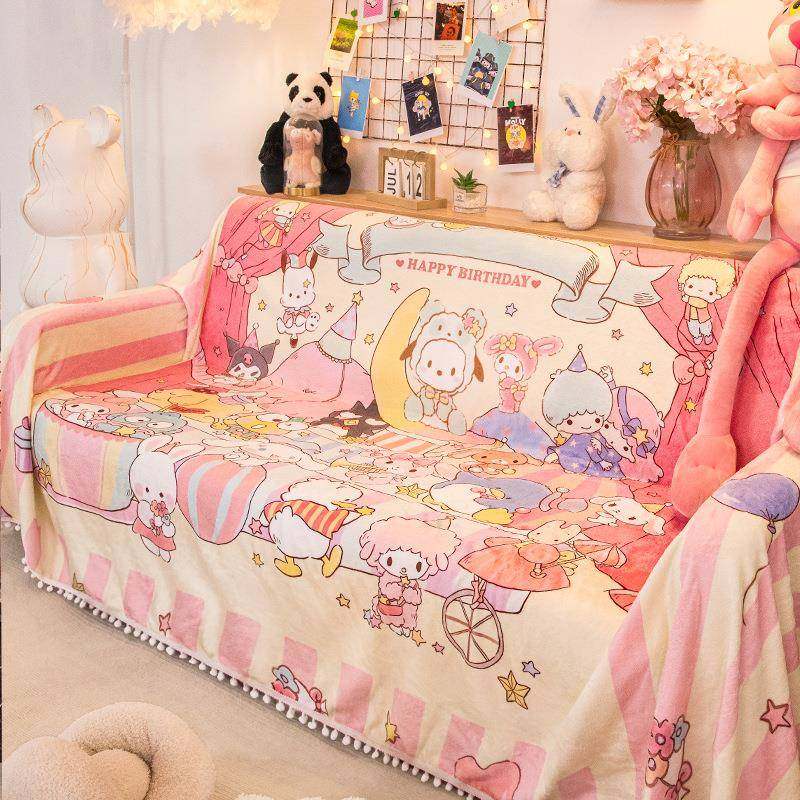 沙发毯披肩盖巾秋冬加厚沙发罩全盖巾卡通毛绒坐垫少女心可爱粉色,淘宝优惠券,粉丝福利购,淘宝优惠卷