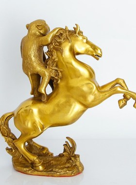 纯铜马上封侯摆件铜马招财生肖猴子马上有钱办公室工艺品装饰摆设