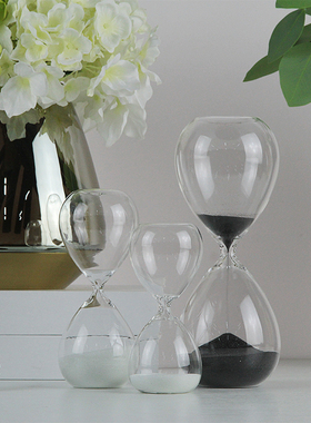 北欧黑白色透明玻璃刷牙时间沙漏摆件3/5/15/30/45/60分钟计时器