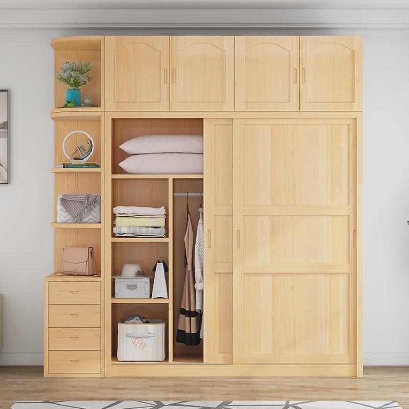 热销实木衣柜家用卧室简易组装柜子储物柜儿童移门大衣橱靠墙 - 图1