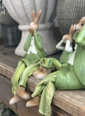 树脂创意吊脚娃娃 可爱兔子结婚家居装饰品 田园摆饰小摆件