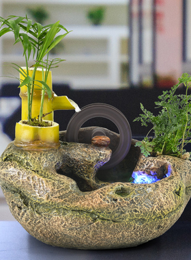 简约现代假山流水喷泉鱼池客厅室内办公室家居桌面装饰品招财摆件
