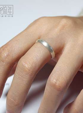 999纯银素圈情侣戒指女胖手大号闭口活口简约时尚小指素戒尾戒