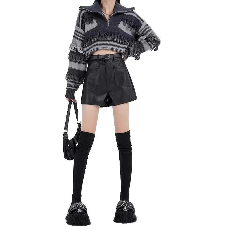 黑色皮裤短裤女春秋新款配靴子a字裤辣妹哑光pu皮高级感外穿靴裤,淘宝优惠券,粉丝福利购,淘宝优惠卷