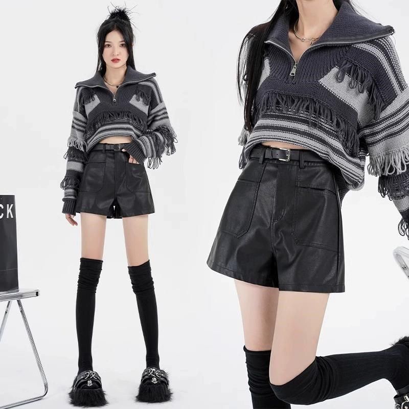 黑色皮裤短裤女春秋新款配靴子a字裤辣妹哑光pu皮高级感外穿靴裤,淘宝优惠券,粉丝福利购,淘宝优惠卷