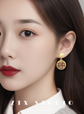秋冬布艺耳夹无耳洞女哑光金色新款蚊香盘耳饰法式气质夹耳式耳环