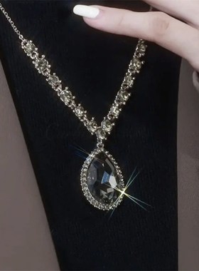 网红爆款锆石水滴形毛衣链2023新款轻奢简约长款百搭卫衣链项链女