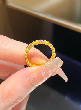 粉色金色交替爱心戒指女小众设计高级感轻奢甜美指环送女朋友礼物