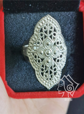 凉山彝族纯银戒指女大号镂空雕花999银戒指民族风开口指环首饰
