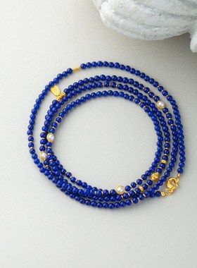 新款新中式极细青金石项链女金手链复古diy设计小众高级感锁骨链