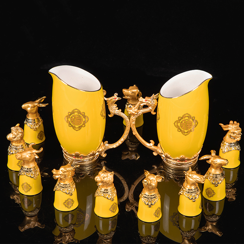 圆明园十二生肖兽首酒杯套装12只骨瓷家用龙凤杯陶瓷中式复古酒具 - 图0