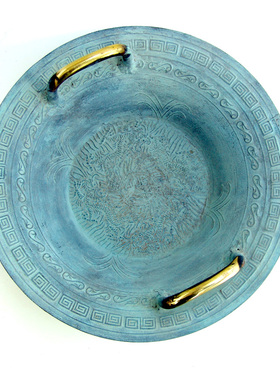 仿古龙洗盆共振盆搓水盆鱼洗盆喷水发响声盆风生水起家居摆件