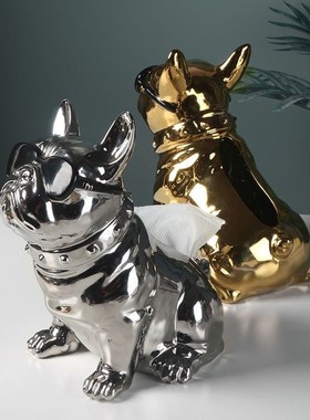 法斗ns纸巾盒创意客厅房间桌面抽纸盒陶瓷摆件办公桌茶几餐厅