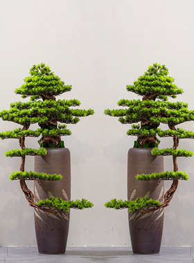 新中轻迎客松盆景仿真板奢落地客厅样式房酒店开业装饰摆件