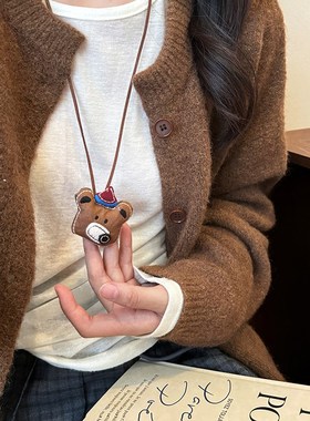 可爱毛绒小动物吊坠项链女秋冬百搭长款毛衣链2024新款挂脖卫衣链