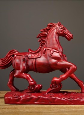 花梨木雕马摆件红马到成红功实木质生肖木艺品家居客厅装饰