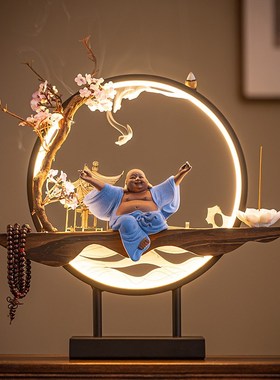 家摆件陶瓷大肚笑佛招财灯业家居饰品开用礼