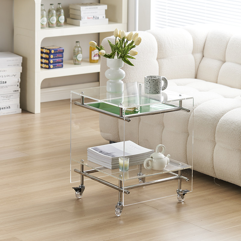 亚克力边几网红极简迷你轻奢高级感床头柜小茶几创意小推车可移动,淘宝优惠券,粉丝福利购,淘宝优惠卷