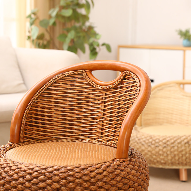 藤编小藤椅家用阳台实木单人靠背椅矮凳三件套新中式日式凳子椅子,淘宝优惠券,粉丝福利购,淘宝优惠卷