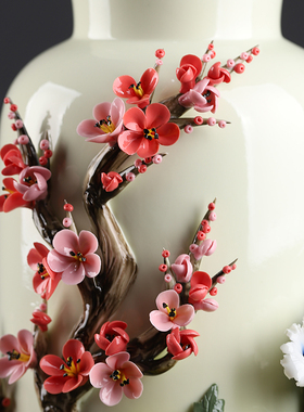 东方泥土新中式陶瓷花古典花瓶摆件客厅博古架轻奢装饰