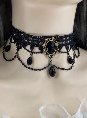 黑色配饰项链脖子饰品蕾丝颈饰颈链复古锁骨链项圈女颈带装饰气质