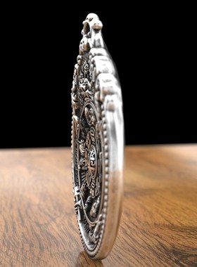 999纯银 纯银九宫八牌男女本命年西藏牌十二生肖项链男本命佛吊坠