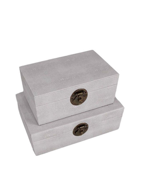 新中式现代白色魔鬼鱼皮首饰盒样板房卧室衣帽间橱窗软装饰品摆件