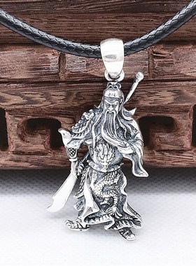 正品990纯银霸气实心关公吊坠男士个性武财神挂件送男友礼物银饰