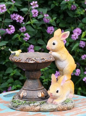 花园可爱小兔子太阳能发光摆件 户外庭院引路夜灯装饰 草坪布景