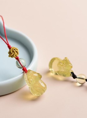 天然黄水晶十二生肖手机链属相鼠牛虎兔龙蛇马羊猴鸡狗猪包包挂绳