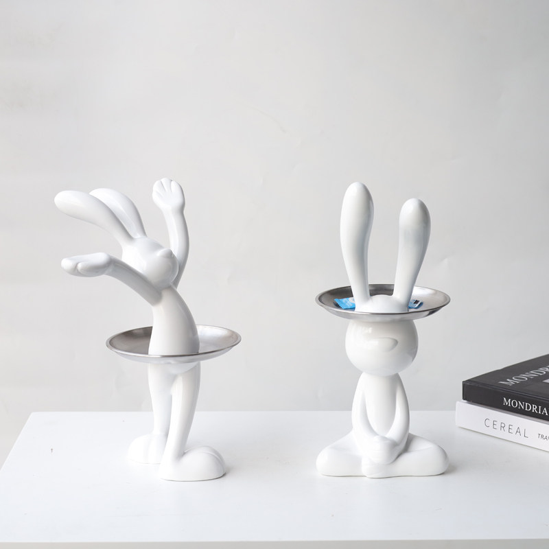 可爱电视柜玄关入户钥匙收纳托盘兔子摆件样板房客厅桌面装饰,淘宝优惠券,粉丝福利购,淘宝优惠卷