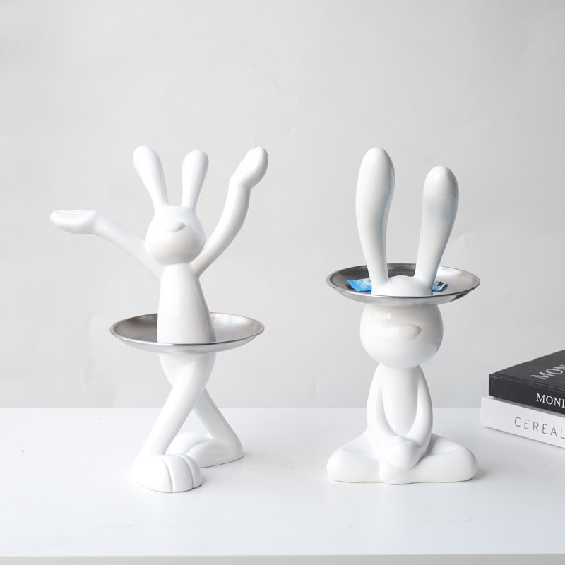 可爱电视柜玄关入户钥匙收纳托盘兔子摆件样板房客厅桌面装饰,淘宝优惠券,粉丝福利购,淘宝优惠卷