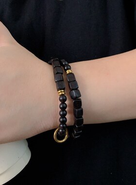 复古民族风天然黑檀木双层叠戴手串男女款小众高级感盘玩手链配饰