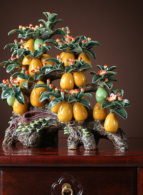 陶瓷工艺精品送礼物家居电视门客厅饰品植物枇杷金玉满堂摆件
