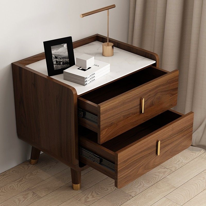 新中式实木轻奢床头柜简约现代卧室岩板床边柜黑胡桃木储物小柜子,淘宝优惠券,粉丝福利购,淘宝优惠卷