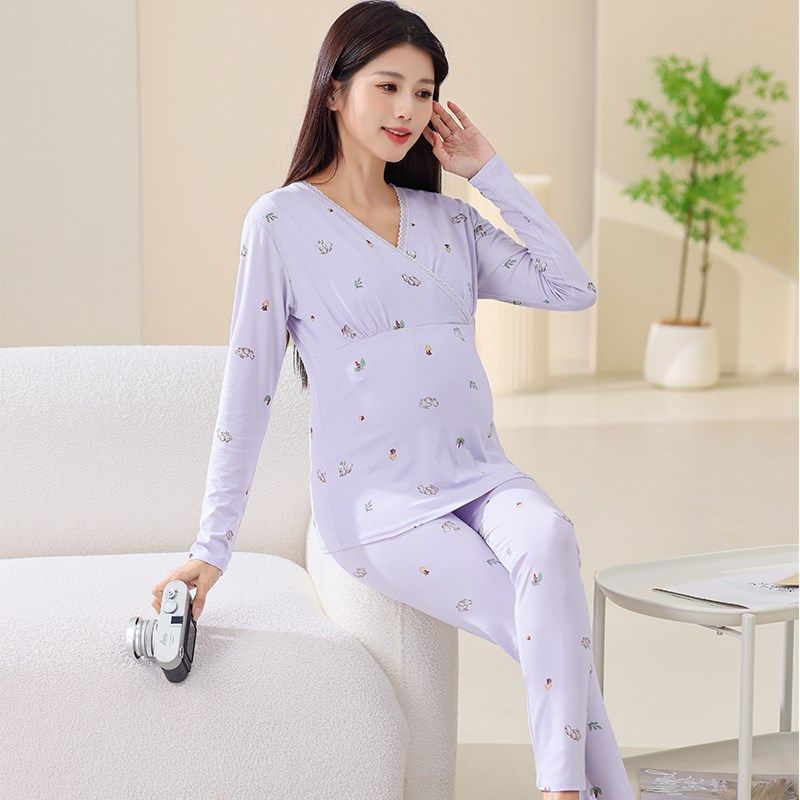 孕妇秋衣秋裤套装纯棉带胸垫月子服夏季薄款产后产妇哺乳孕妇睡衣,淘宝优惠券,粉丝福利购,淘宝优惠卷