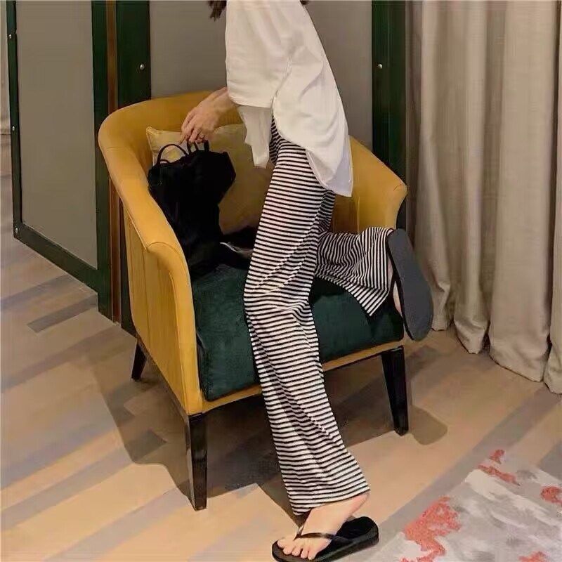 孕妇黑白撞色条纹春夏薄款阔腿裤2023新款休闲宽松夏季拖地长裤潮,淘宝优惠券,粉丝福利购,淘宝优惠卷