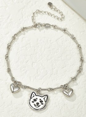 纯银宠物手链定制 狗狗头像DIY小猫咪照片吊坠刻字银饰纪念品礼物