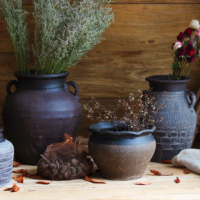 粗陶陶罐多肉花盆花瓶插花花器土陶红陶罐子坛子复古做旧装饰摆件,淘宝优惠券,粉丝福利购,淘宝优惠卷