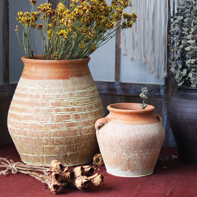 粗陶陶罐多肉花盆花瓶插花花器土陶红陶罐子坛子复古做旧装饰摆件,淘宝优惠券,粉丝福利购,淘宝优惠卷