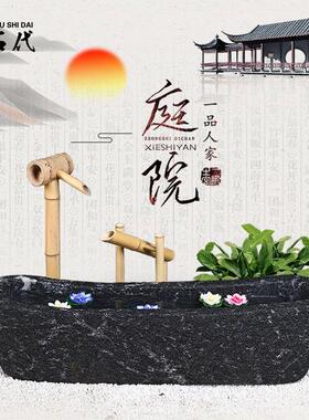 日式庭院流水景观摆件不锈钢钵养花石钵户外园林竹子复古滴水缸盆