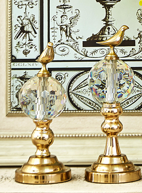 金色透明钻纹铜鸟软装饰品 欧式样板房家居书柜书靠摆设