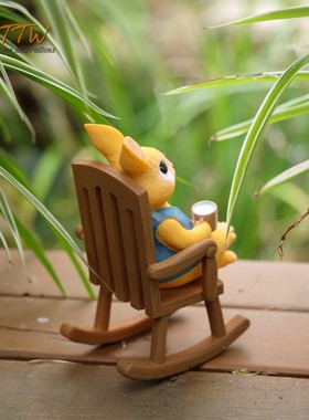 乡村风格悠家喝饰摇椅兔兔桌面飘窗阳台书房花园闲居装茶摆件